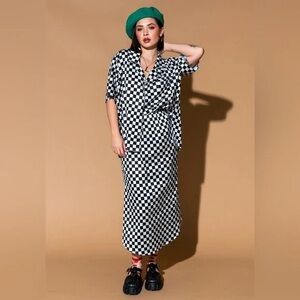 Dressed in LALA Take Risks Checkerboard Satin Skirt Set NWT Medium